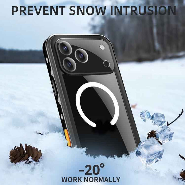 For iPhone 17 Pro Max RedPepper Transparent Dot IP68 Waterproof Triple-proof MagSafe Phone Case(Black Dark Grey)