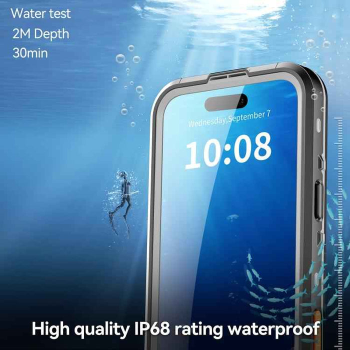 For iPhone 17 Pro Max RedPepper Transparent Dot IP68 Waterproof Triple-proof MagSafe Phone Case(Black Dark Grey)