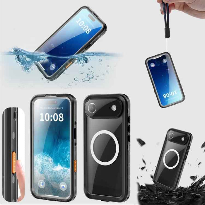 For iPhone 17 Air RedPepper Transparent Dot IP68 Waterproof Triple-proof MagSafe Phone Case(Black Dark Grey)