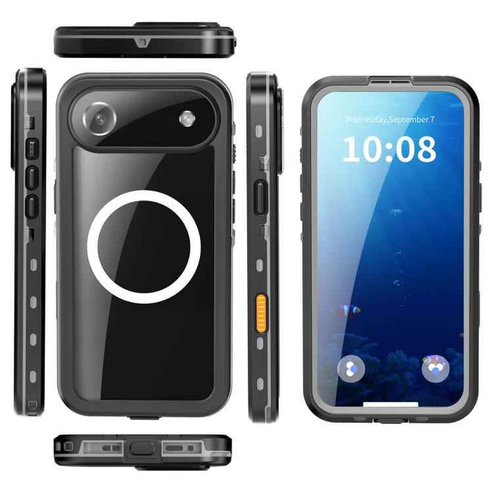 For iPhone 17 Air RedPepper Transparent Dot IP68 Waterproof Triple-proof MagSafe Phone Case(Black Dark Grey)