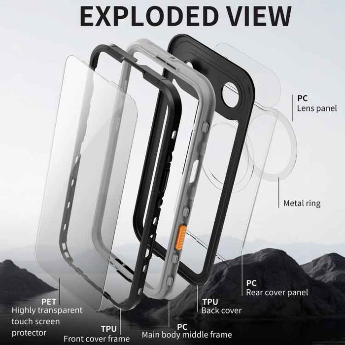 For iPhone 17 Air RedPepper Transparent Dot IP68 Waterproof Triple-proof MagSafe Phone Case(Black Dark Grey)