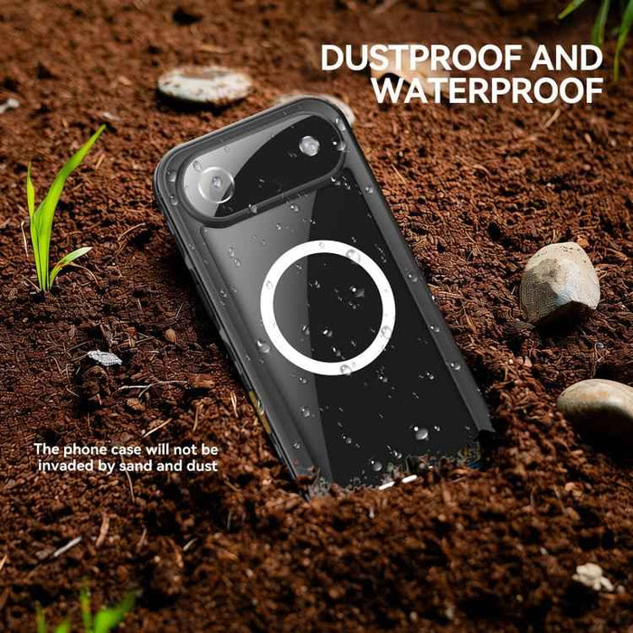 For iPhone 17 Air RedPepper Transparent Dot IP68 Waterproof Triple-proof MagSafe Phone Case(Black Dark Grey)