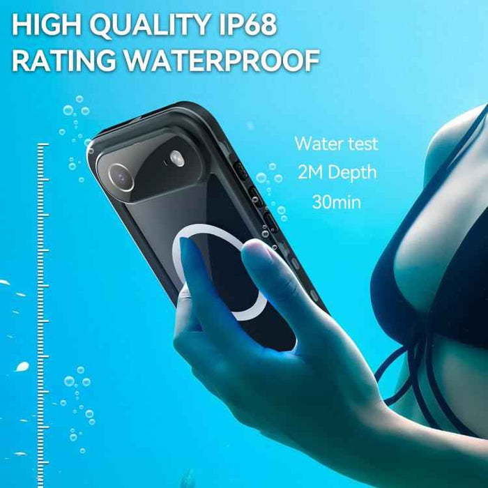 For iPhone 17 Air RedPepper Transparent Dot IP68 Waterproof Triple-proof MagSafe Phone Case(Black Dark Grey)