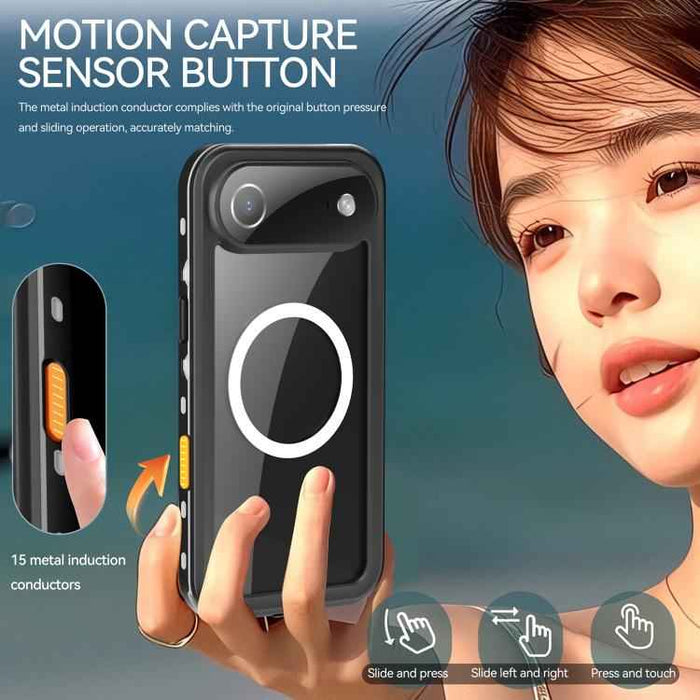 For iPhone 17 Air RedPepper Transparent Dot IP68 Waterproof Triple-proof MagSafe Phone Case(Black Dark Grey)