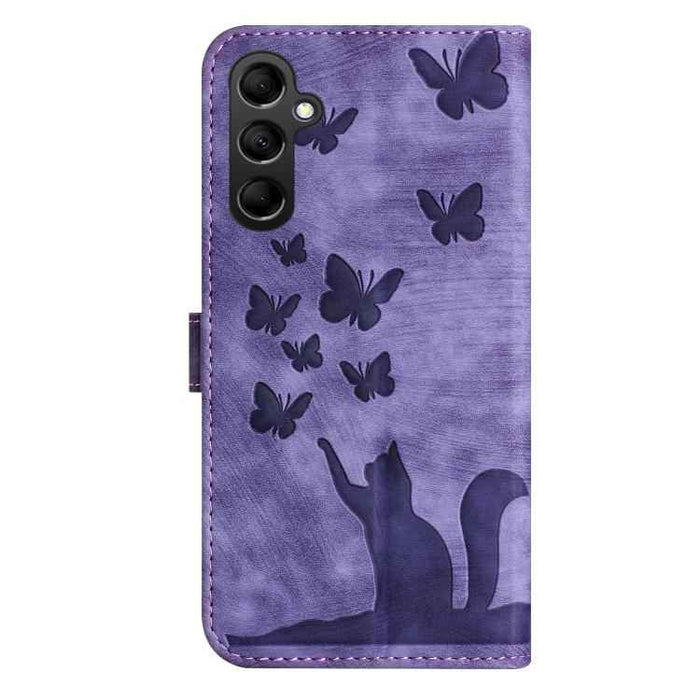 For Samsung Galaxy S25 FE 5G Butterfly Cat Embossing Flip Leather Phone Case(Purple)