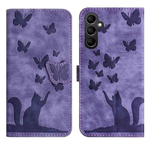 For Samsung Galaxy S25 FE 5G Butterfly Cat Embossing Flip Leather Phone Case(Purple)