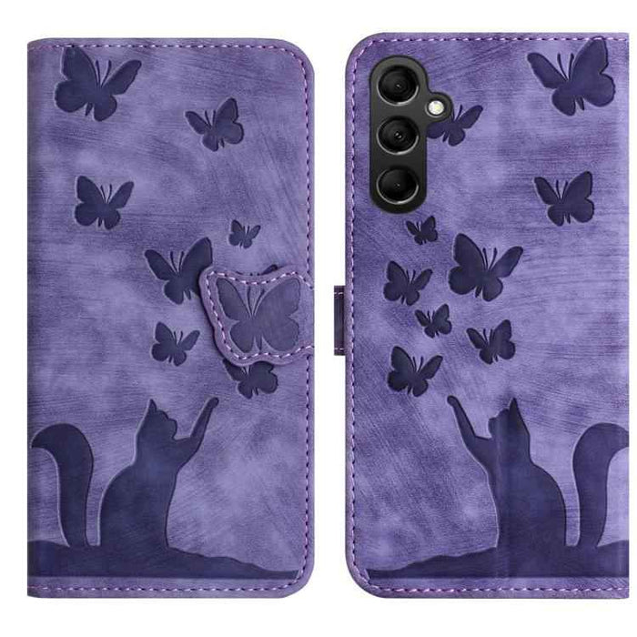 For Samsung Galaxy S25 FE 5G Butterfly Cat Embossing Flip Leather Phone Case(Purple)