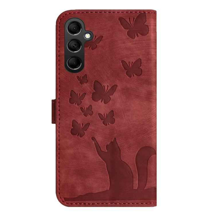 For Samsung Galaxy S25 FE 5G Butterfly Cat Embossing Flip Leather Phone Case(Red)