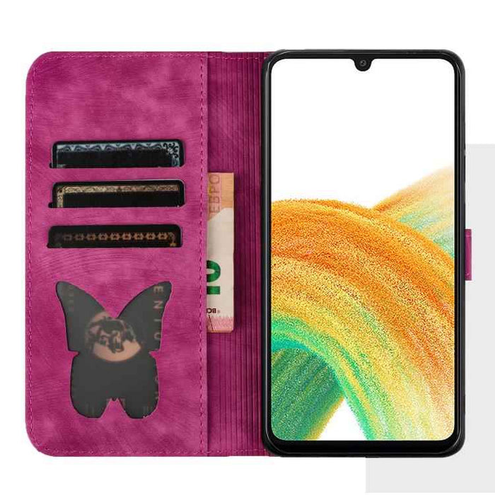 For Samsung Galaxy S25 FE 5G Butterfly Cat Embossing Flip Leather Phone Case(Pink)