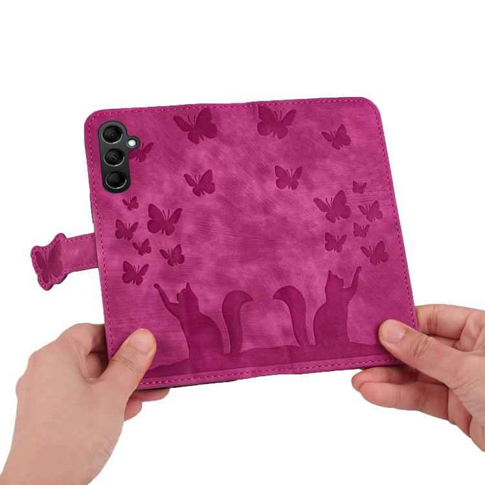 For Samsung Galaxy S25 FE 5G Butterfly Cat Embossing Flip Leather Phone Case(Pink)