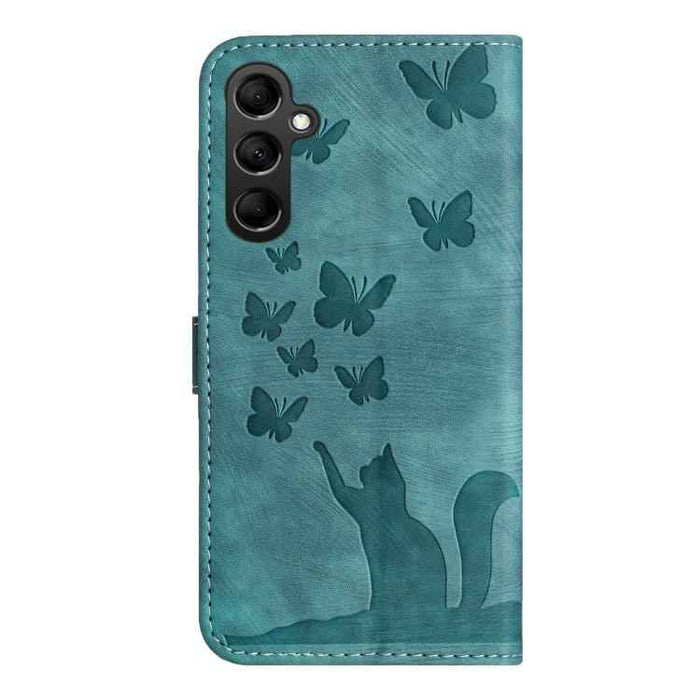 For Samsung Galaxy S25 FE 5G Butterfly Cat Embossing Flip Leather Phone Case(Wathet)