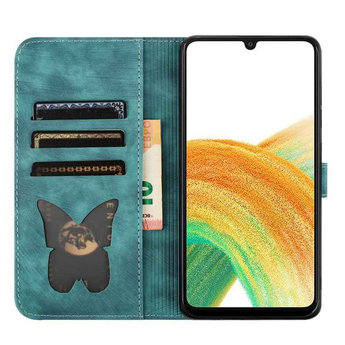 For Samsung Galaxy S25 FE 5G Butterfly Cat Embossing Flip Leather Phone Case(Wathet)