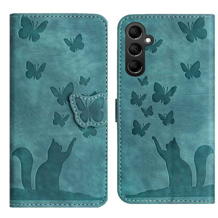 For Samsung Galaxy S25 FE 5G Butterfly Cat Embossing Flip Leather Phone Case(Wathet)