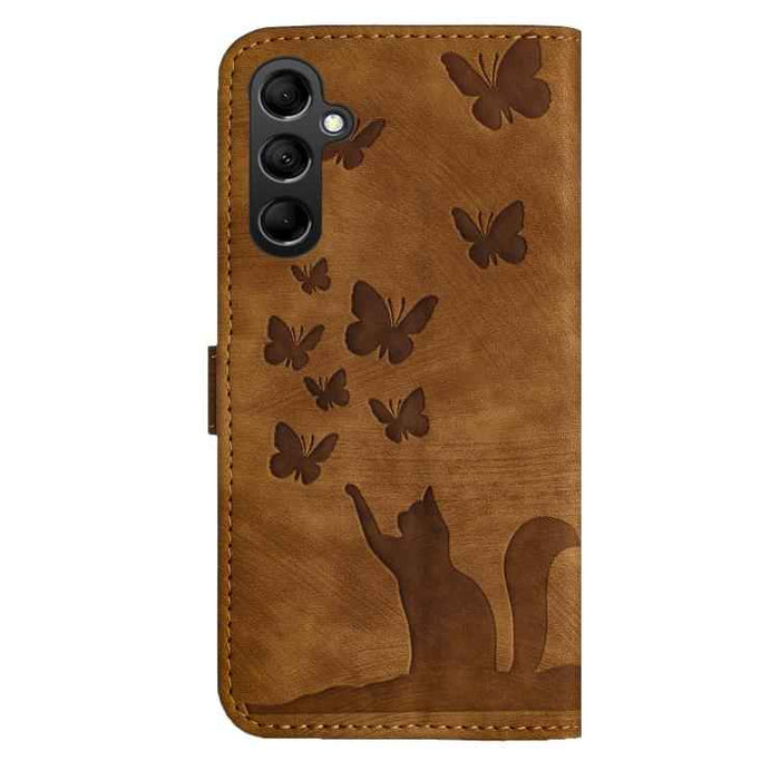 For Samsung Galaxy S25 FE 5G Butterfly Cat Embossing Flip Leather Phone Case(Brown)