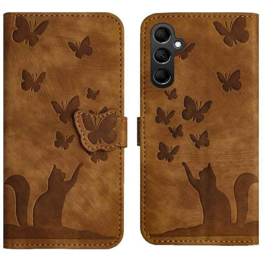 For Samsung Galaxy S25 FE 5G Butterfly Cat Embossing Flip Leather Phone Case(Brown)