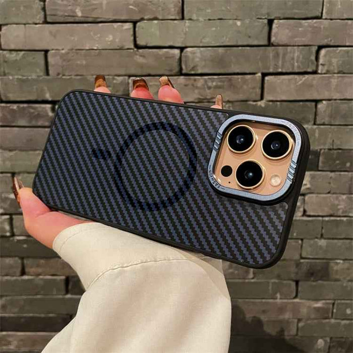 For iPhone 16 Pro Max Carbon Fiber MagSafe Magnetic Phone Case(Black)