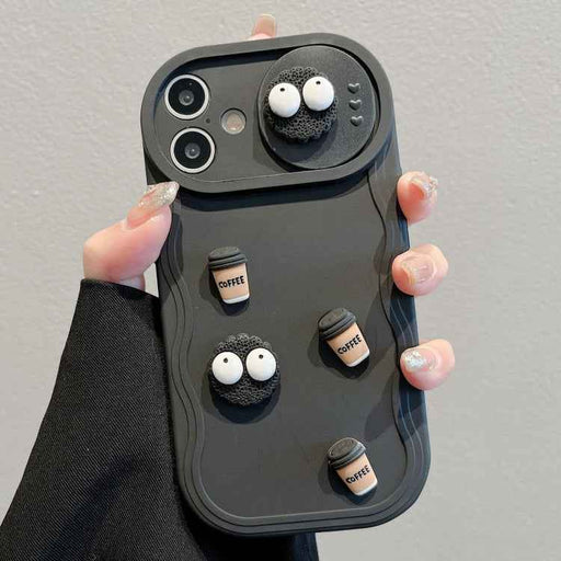 For iPhone 16 Plus Briquettes Sliding Camshield 3D Coffee TPU Phone Case(Black)