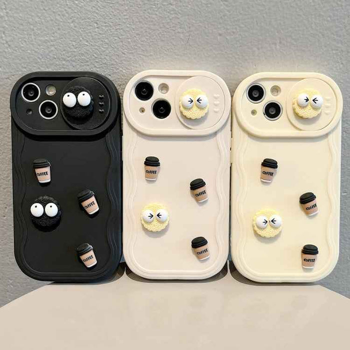 For iPhone 16 Briquettes Sliding Camshield 3D Coffee TPU Phone Case(Black)