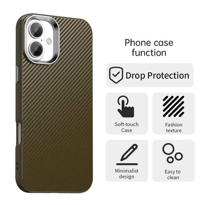 For iPhone 16 Carbon Fiber Series IMD Phone Case(Brown)