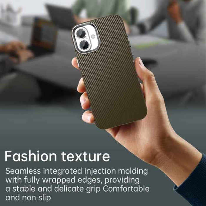 For iPhone 16 Carbon Fiber Series IMD Phone Case(Brown)