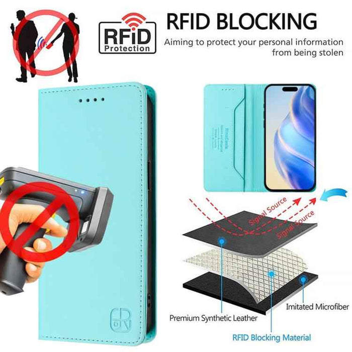 For iPhone 17 Pro Max RC01 Dual-Folded Magnetic Suction RFID Leather Phone Case(Mint Green)