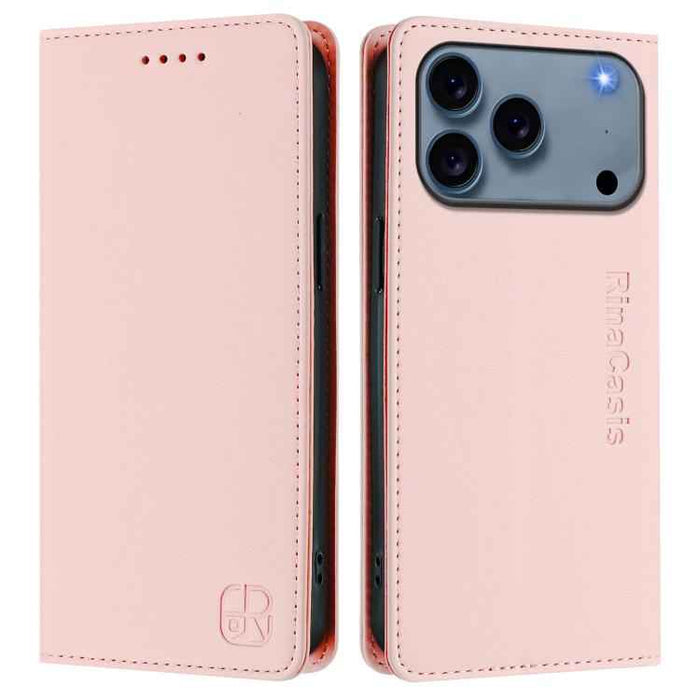 For iPhone 17 Pro Max RC01 Dual-Folded Magnetic Suction RFID Leather Phone Case(Pink)