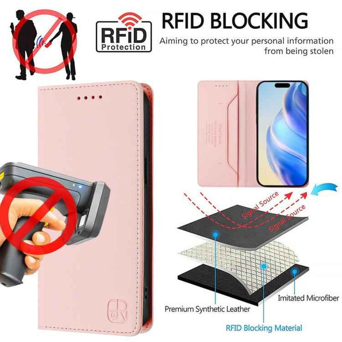 For iPhone 17 Pro Max RC01 Dual-Folded Magnetic Suction RFID Leather Phone Case(Pink)
