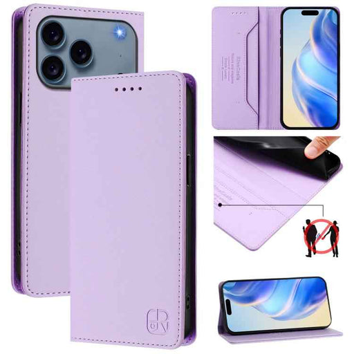 For iPhone 17 Pro Max RC01 Dual-Folded Magnetic Suction RFID Leather Phone Case(Light Purple)