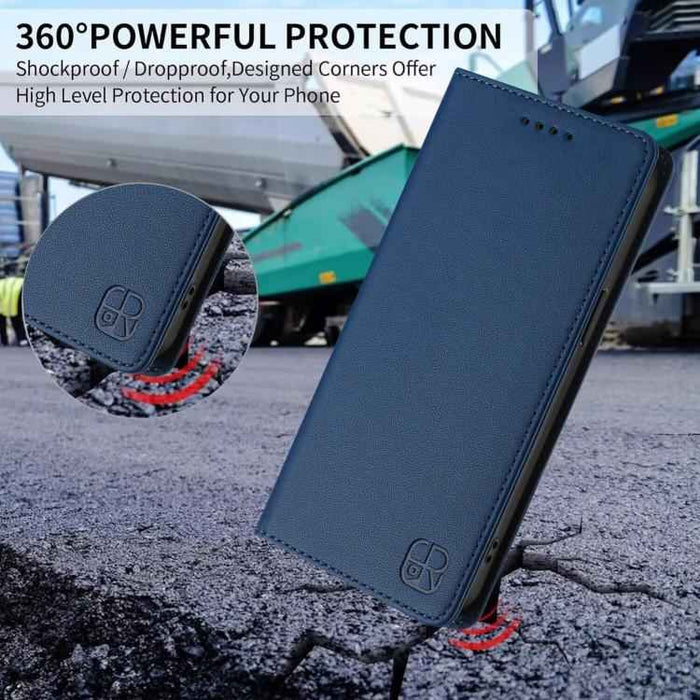 For iPhone 17 Pro Max RC01 Dual-Folded Magnetic Suction RFID Leather Phone Case(Dark Blue)