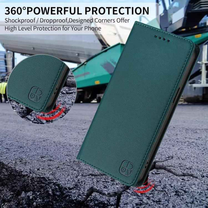 For iPhone 17 Pro Max RC01 Dual-Folded Magnetic Suction RFID Leather Phone Case(Dark Green)