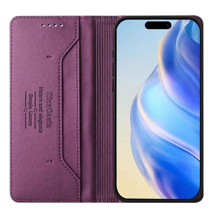 For iPhone 17 Pro Max RC01 Dual-Folded Magnetic Suction RFID Leather Phone Case(Violet)