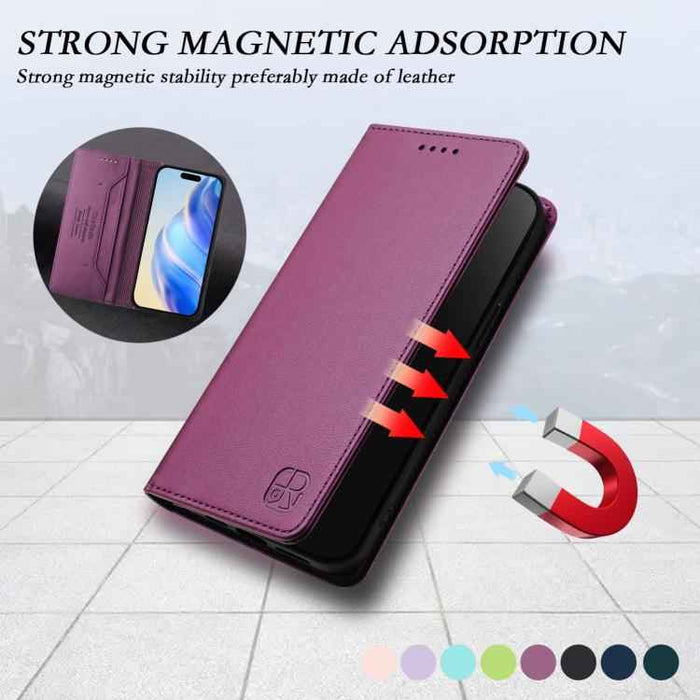 For iPhone 17 Pro Max RC01 Dual-Folded Magnetic Suction RFID Leather Phone Case(Violet)