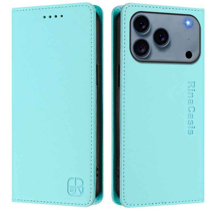 For iPhone 17 Pro RC01 Dual-Folded Magnetic Suction RFID Leather Phone Case(Mint Green)