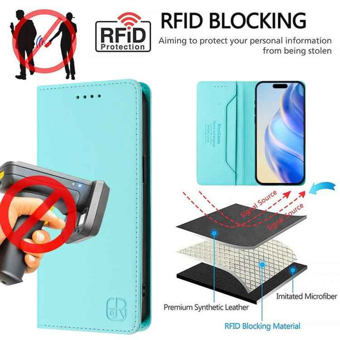 For iPhone 17 Pro RC01 Dual-Folded Magnetic Suction RFID Leather Phone Case(Mint Green)