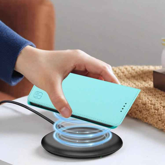 For iPhone 17 Pro RC01 Dual-Folded Magnetic Suction RFID Leather Phone Case(Mint Green)