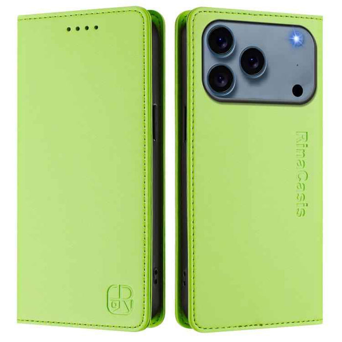 For iPhone 17 Pro RC01 Dual-Folded Magnetic Suction RFID Leather Phone Case(Grass Green)