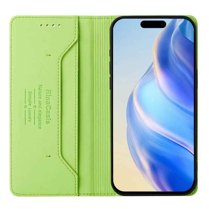 For iPhone 17 Pro RC01 Dual-Folded Magnetic Suction RFID Leather Phone Case(Grass Green)