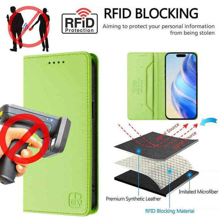 For iPhone 17 Pro RC01 Dual-Folded Magnetic Suction RFID Leather Phone Case(Grass Green)