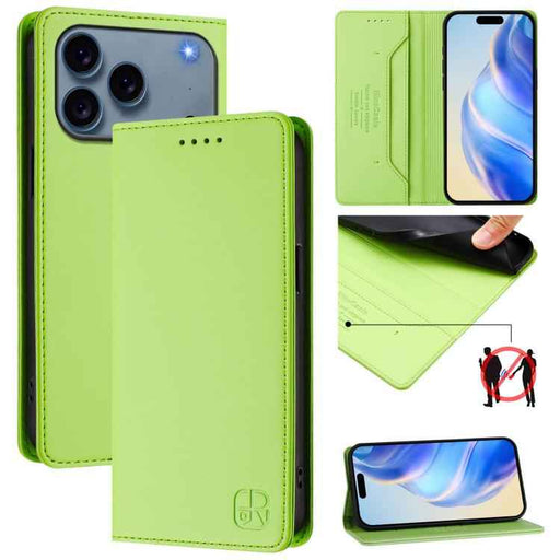 For iPhone 17 Pro RC01 Dual-Folded Magnetic Suction RFID Leather Phone Case(Grass Green)