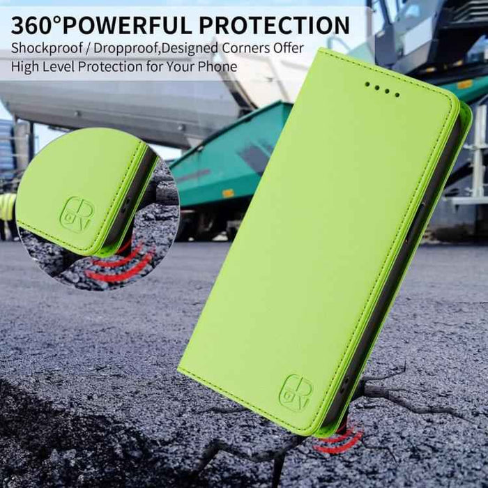 For iPhone 17 Pro RC01 Dual-Folded Magnetic Suction RFID Leather Phone Case(Grass Green)