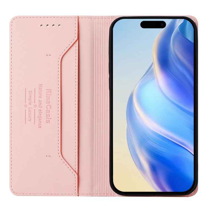 For iPhone 17 Pro RC01 Dual-Folded Magnetic Suction RFID Leather Phone Case(Pink)