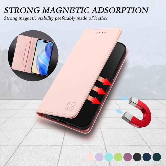For iPhone 17 Pro RC01 Dual-Folded Magnetic Suction RFID Leather Phone Case(Pink)