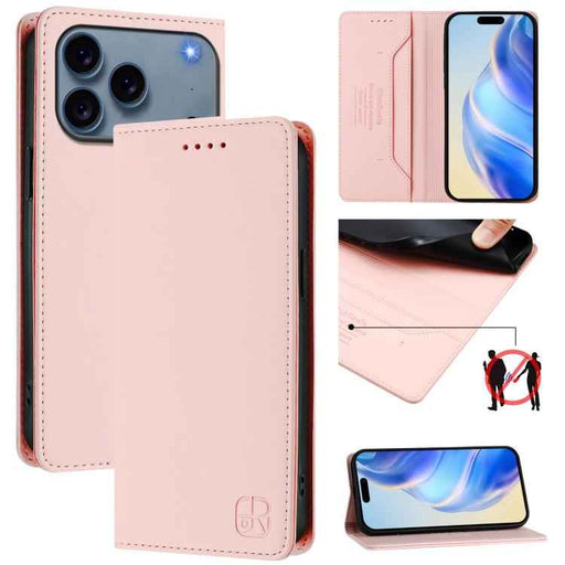 For iPhone 17 Pro RC01 Dual-Folded Magnetic Suction RFID Leather Phone Case(Pink)