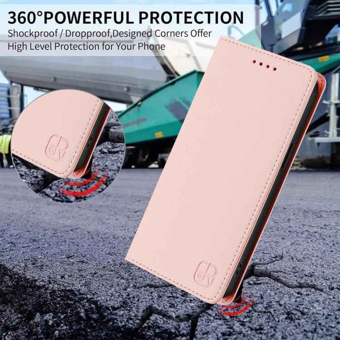 For iPhone 17 Pro RC01 Dual-Folded Magnetic Suction RFID Leather Phone Case(Pink)