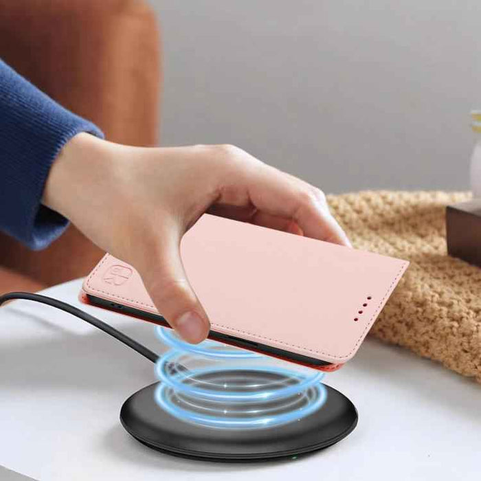 For iPhone 17 Pro RC01 Dual-Folded Magnetic Suction RFID Leather Phone Case(Pink)