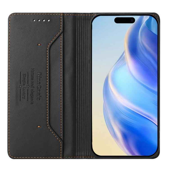 For iPhone 17 Pro RC01 Dual-Folded Magnetic Suction RFID Leather Phone Case(Black)