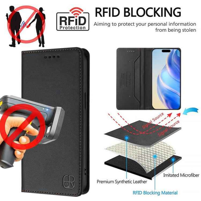 For iPhone 17 Pro RC01 Dual-Folded Magnetic Suction RFID Leather Phone Case(Black)