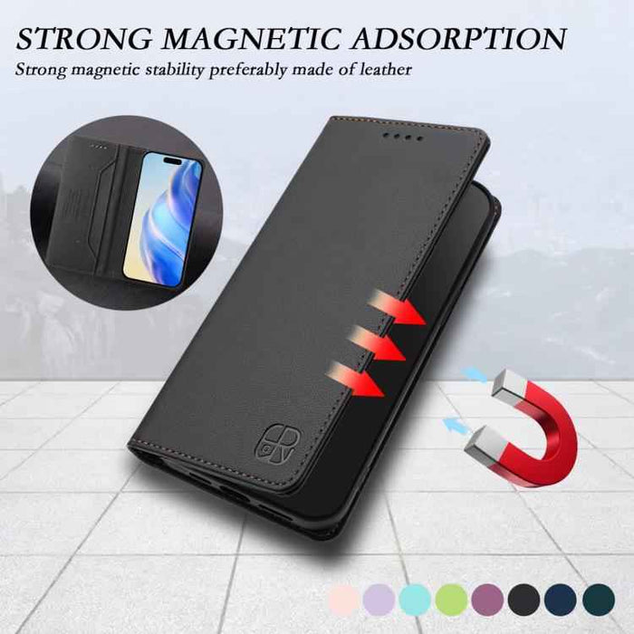 For iPhone 17 Pro RC01 Dual-Folded Magnetic Suction RFID Leather Phone Case(Black)