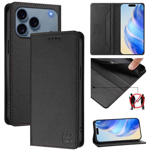 For iPhone 17 Pro RC01 Dual-Folded Magnetic Suction RFID Leather Phone Case(Black)