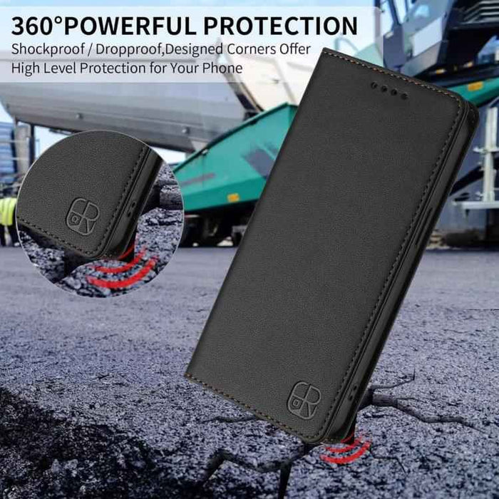 For iPhone 17 Pro RC01 Dual-Folded Magnetic Suction RFID Leather Phone Case(Black)